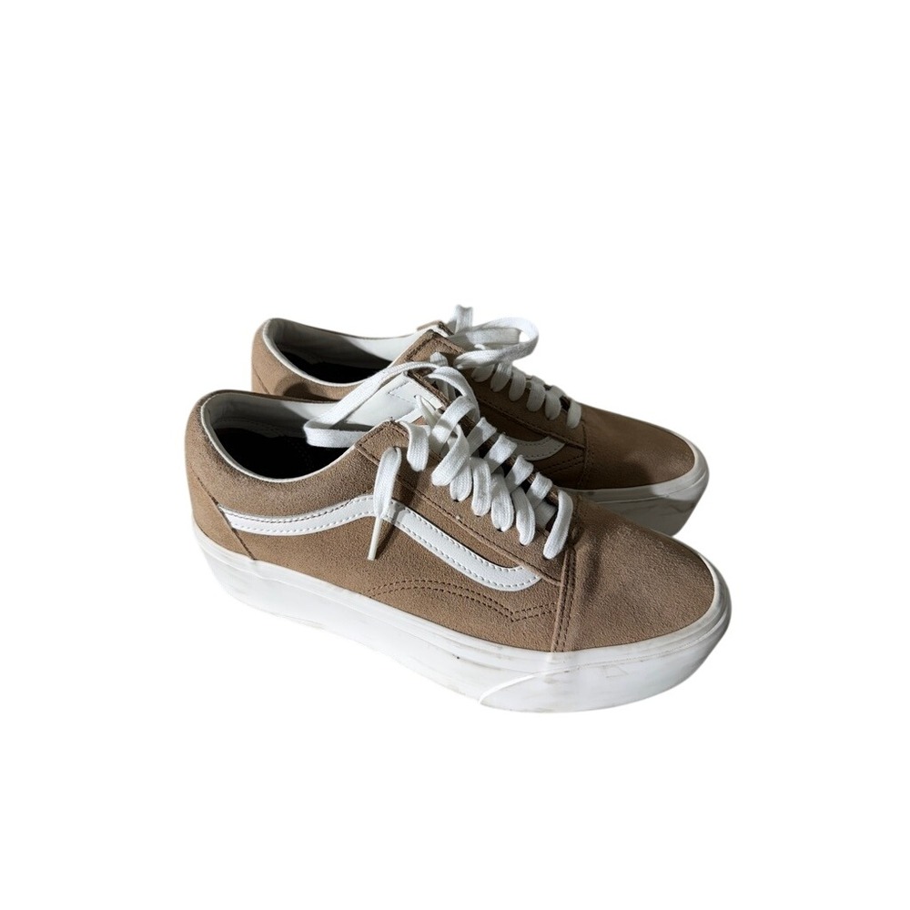 Vans Old Skool Stacked Tan Suede Platform Sneakers Womens 9.5 Mens 8.0